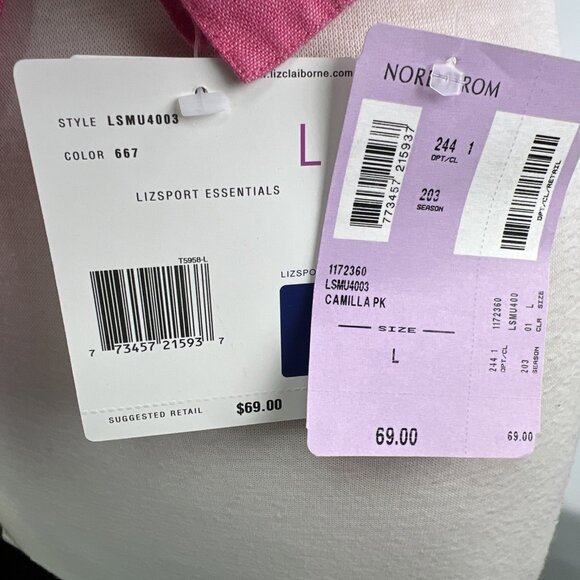 Liz Claiborne L Fuchsia Pink 100% Linen Blouse Womens Button Up Shirt Top - Picture 9 of 9